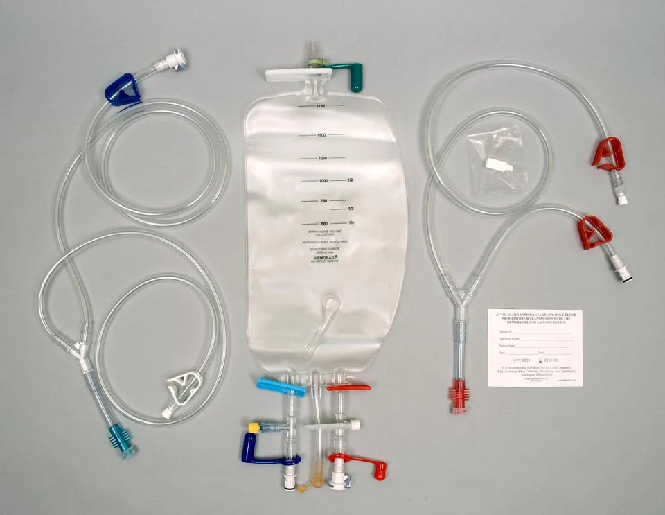 Complete Hemobag and TS3 Tubing Set components laid out