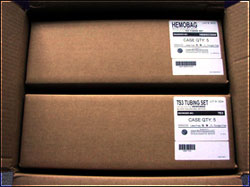 Hemobag product shipping boxes ready for delivery